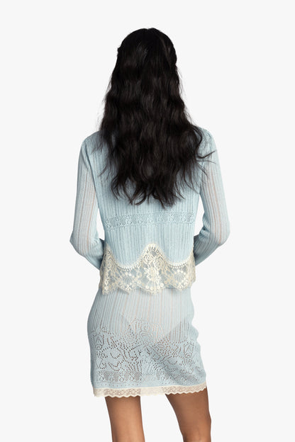 Lingerie Lace Knit Cardigan - Sky Blue