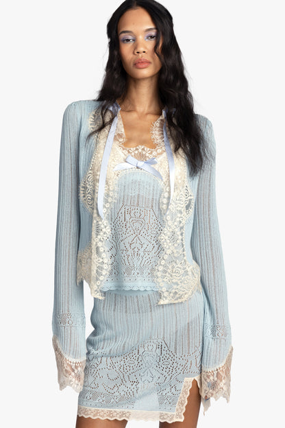 Lingerie Lace Knit Cardigan - Sky Blue