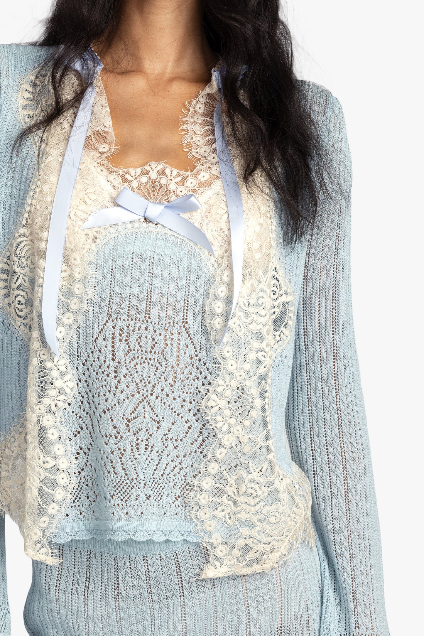 Lingerie Lace Knit Cardigan - Sky Blue