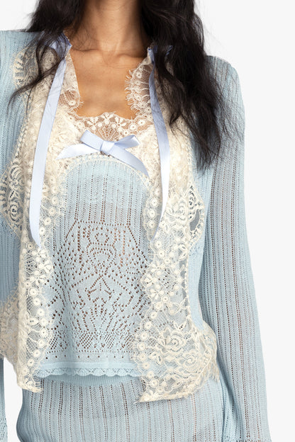Lingerie Lace Knit Cardigan - Sky Blue