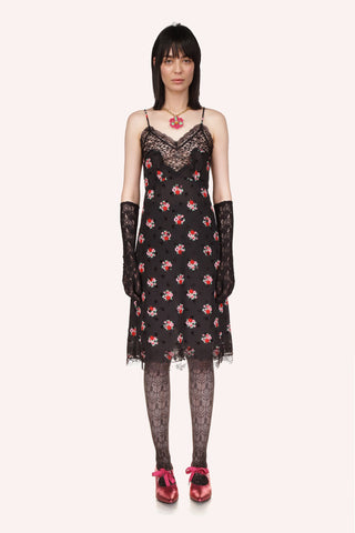 Floral Stretch Lace Ruched Dress<br> Black