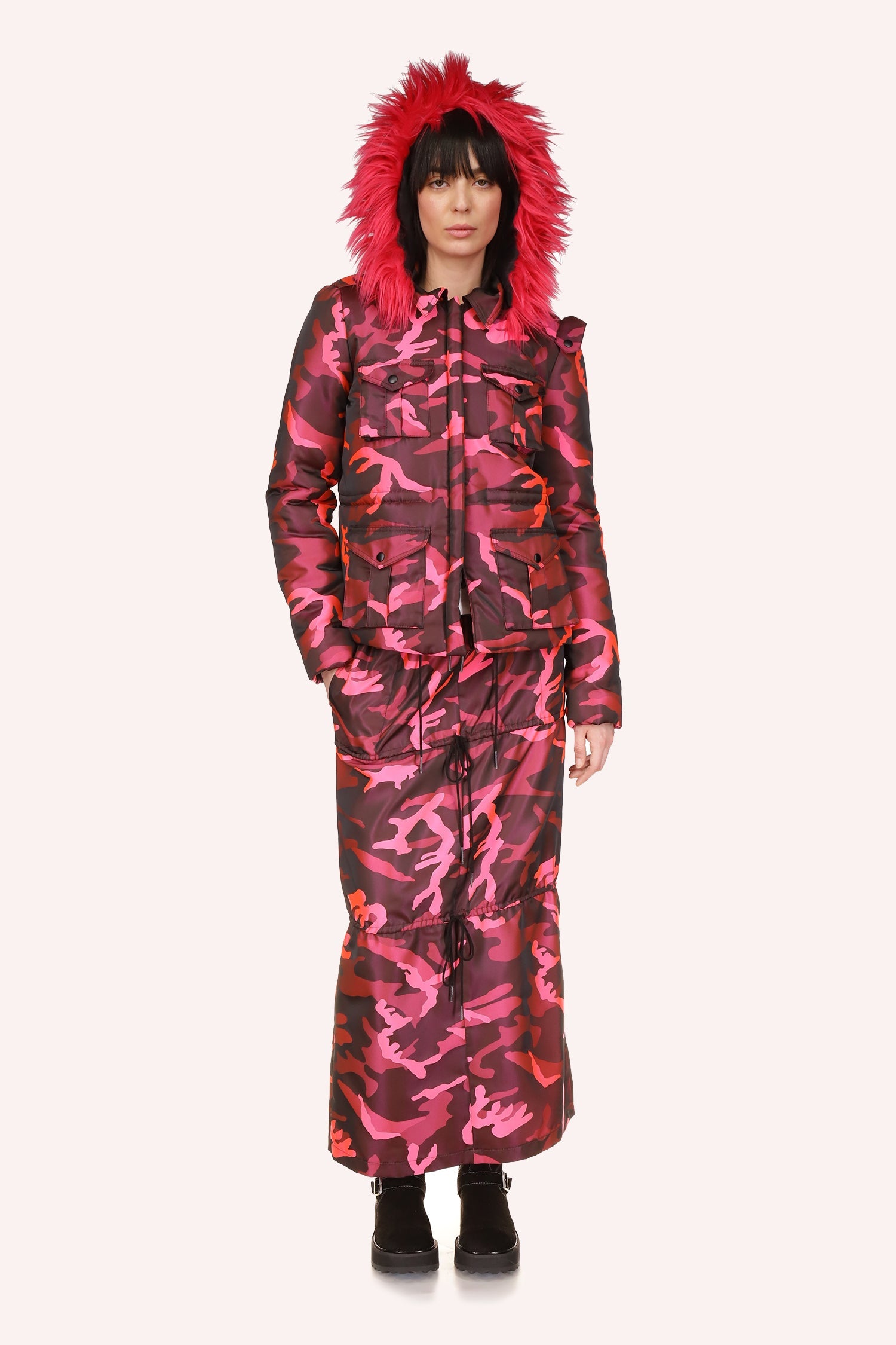 Neon Camouflage Jacket Hot Pink is a camouflage-style pattern with varying shades of dark pink, pink, and light pink
