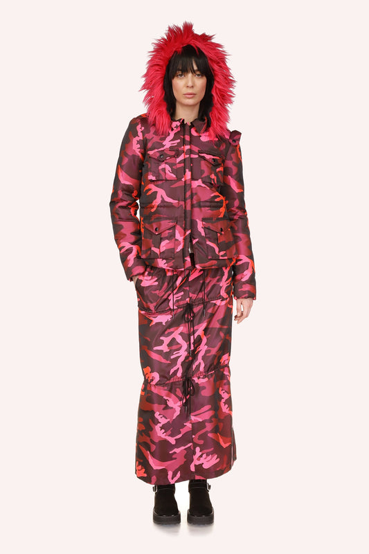 Jacket Hot Pink is a camouflage-style pattern with varying shades of dark pink, pink, and light pink
