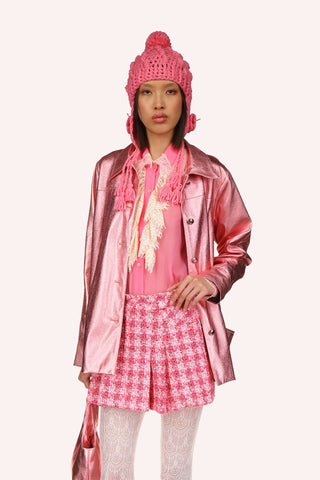 Metallic Faux Leather Trench Coat <br > Peppermint