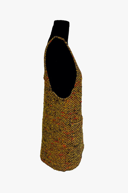 Mustard Tweed Jumper, with 2-pockets in front, sleeveless, mini