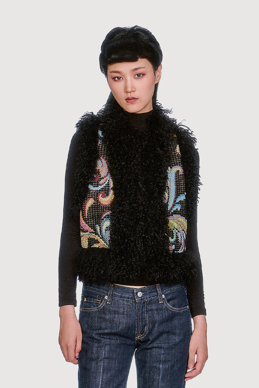 Tapestry Faux Fur Trim Vest
