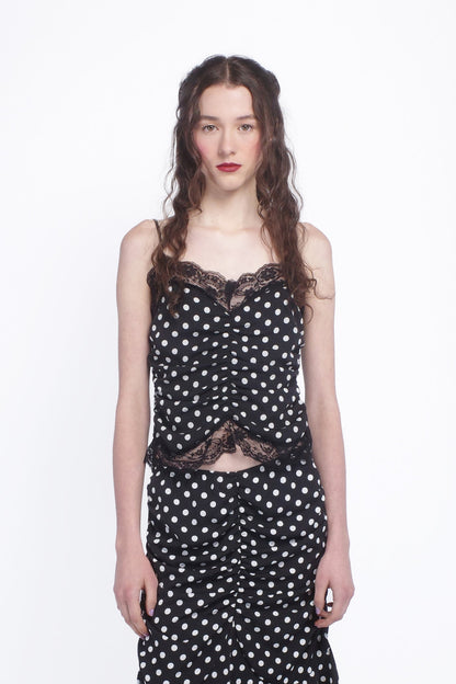 Polka Dot Ruched Lace Camisole