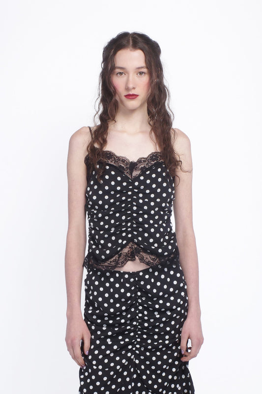 Polka Dot Ruched Lace Camisole