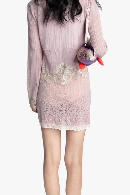 Lingerie Lace Knit Skirt - Blush