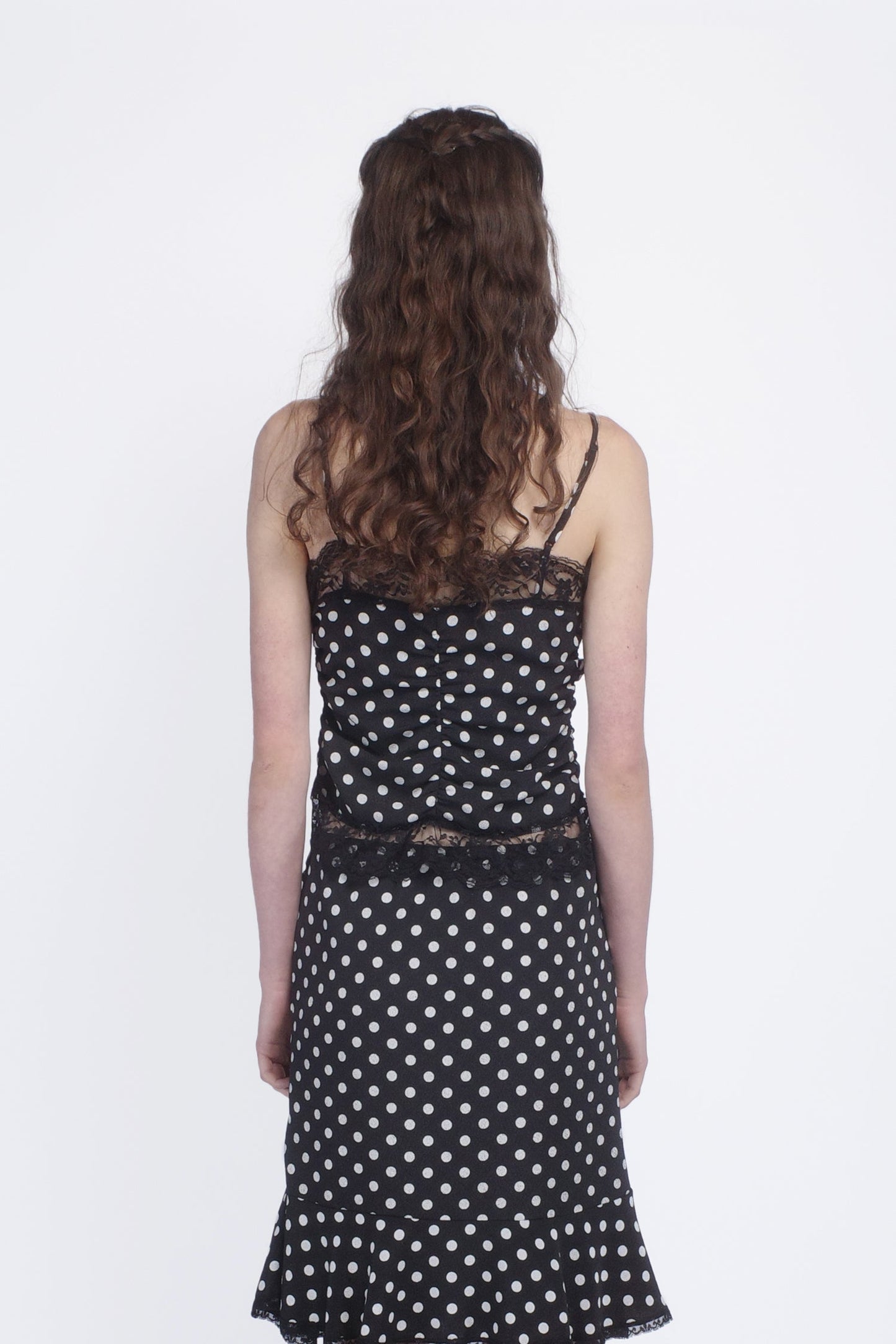 Polka Dot Ruched Lace Camisole