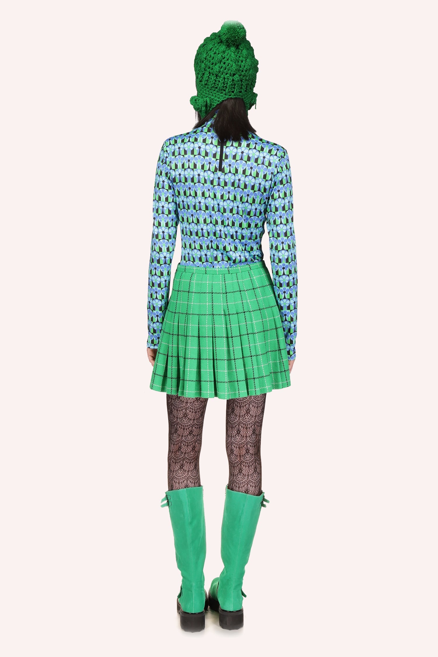Anna Sui's Lycra Turtleneck Cornflower shade, long sleeves, Lycra fabric with delightful pattern zip in back