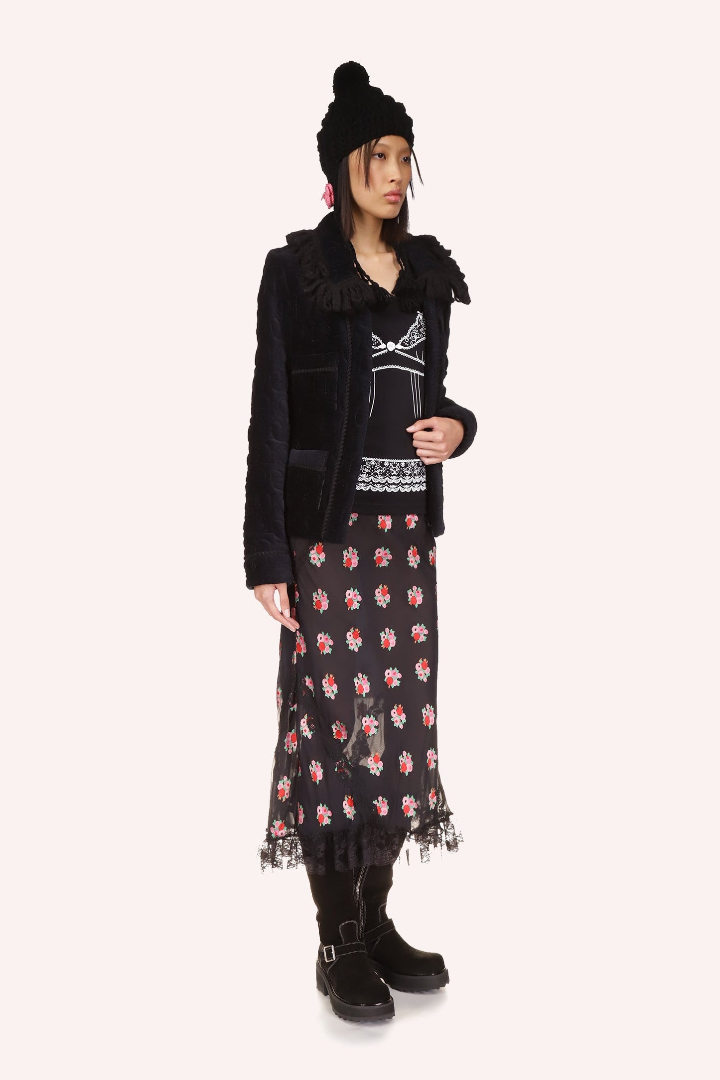 Anna Sui Quilted daisies-like pattern Jacket Black