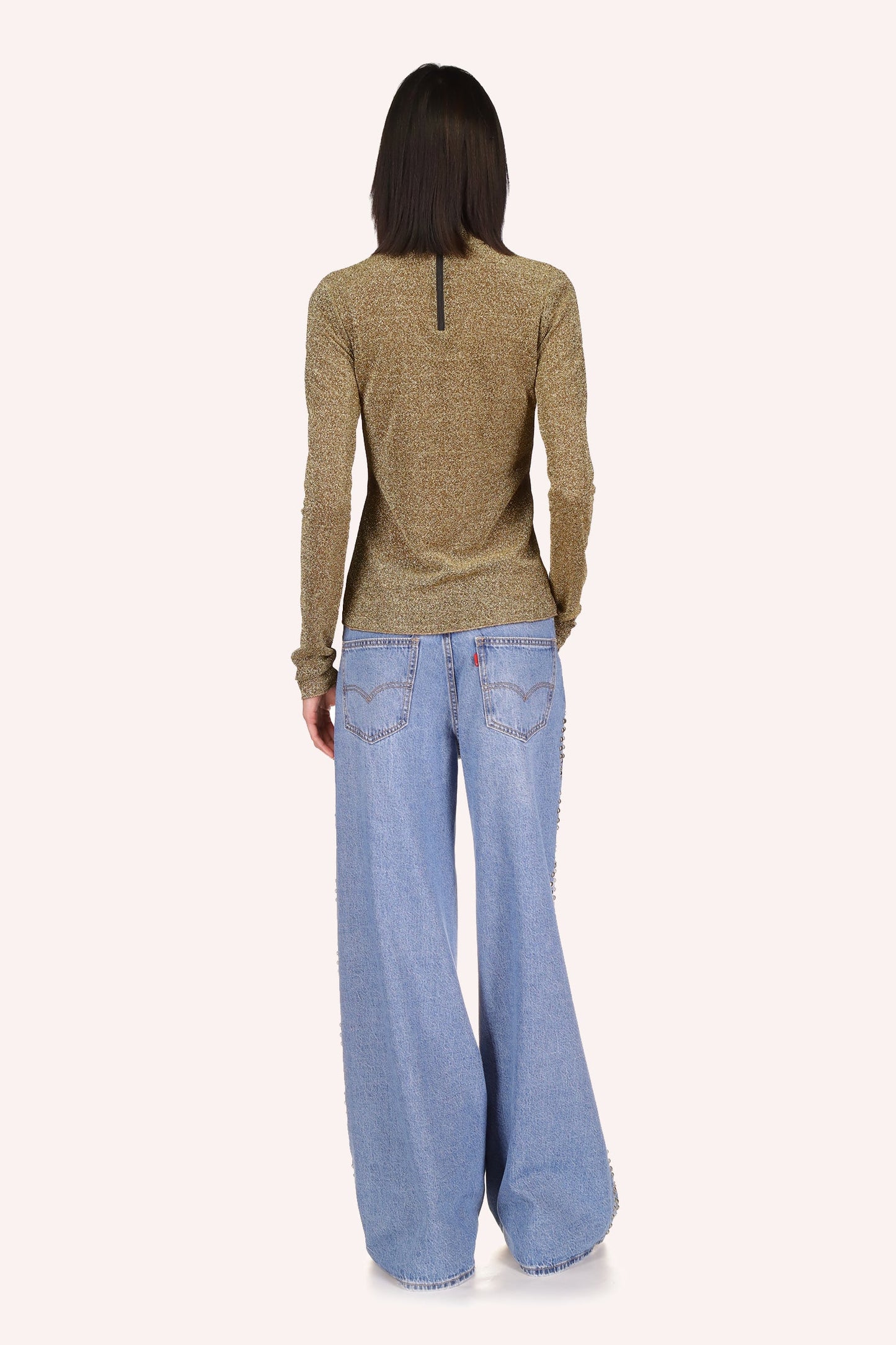Anna Sui Shiny gold turtlenecks with long sleeves that can cover hands and back zipper