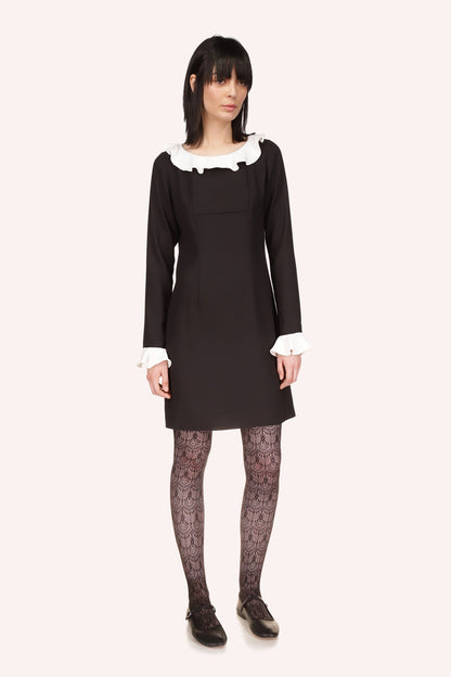 Right of a Black Dress, above-the-knee, long sleeves/collar borders vanilla crepe 