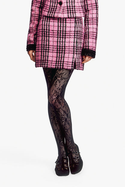 Black and Pink Plaid Mini Skirt