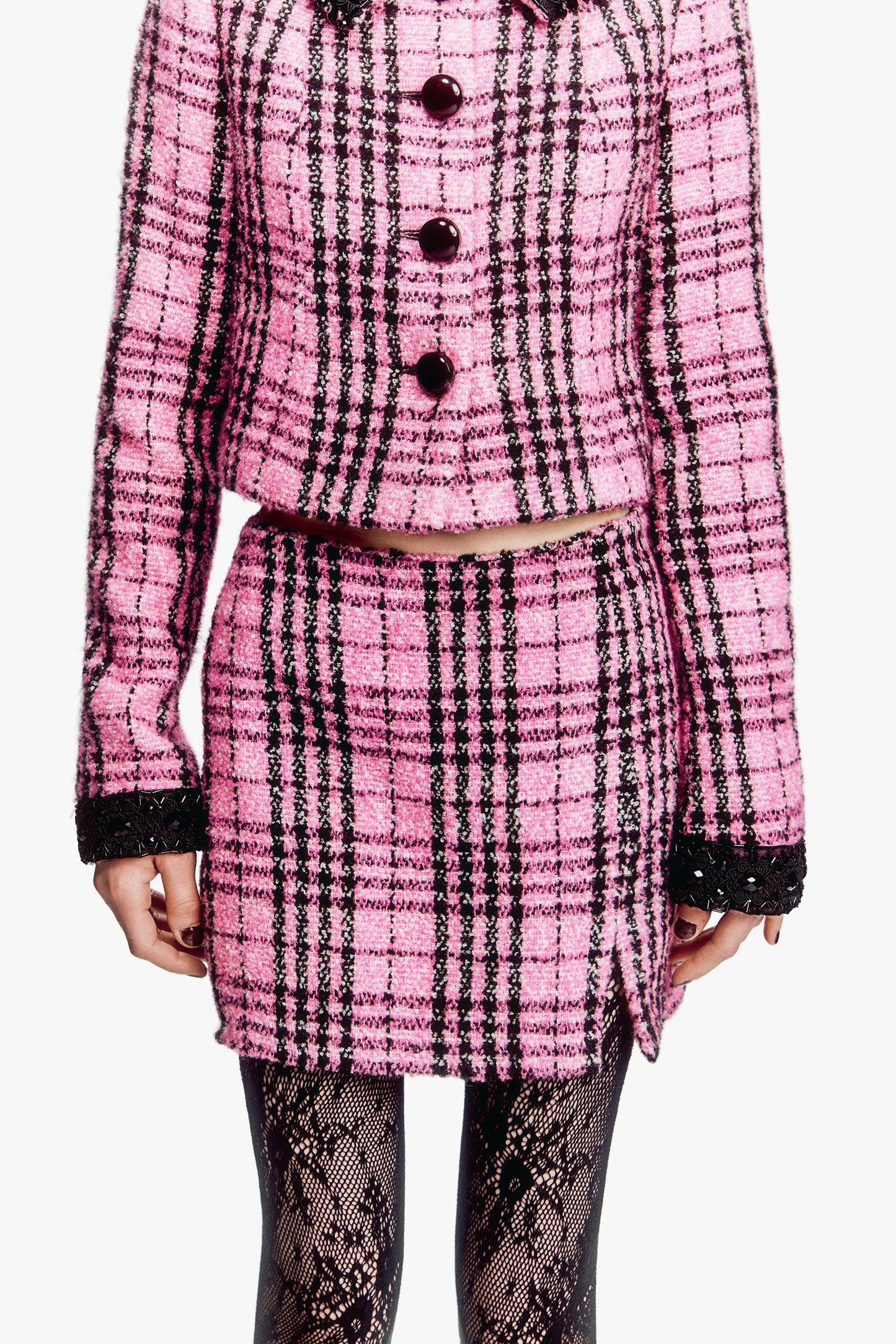 Black and Pink Plaid Mini Skirt