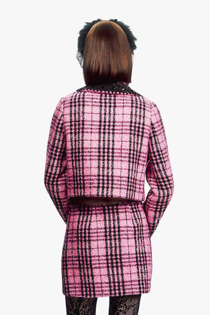 Black and Pink Plaid Beaded Jacket
