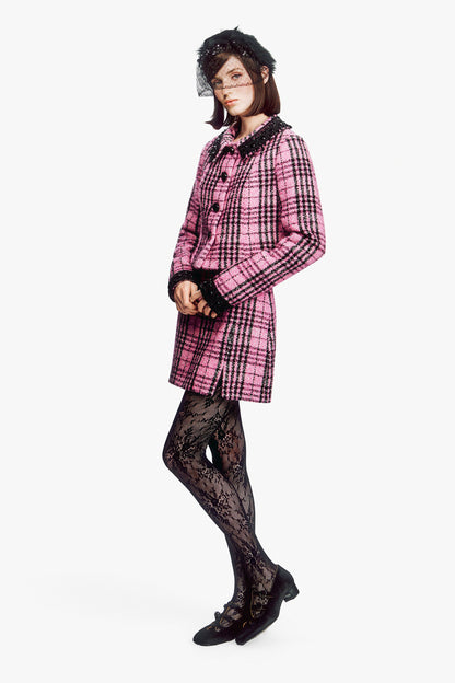 Black and Pink Plaid Beaded Jacket