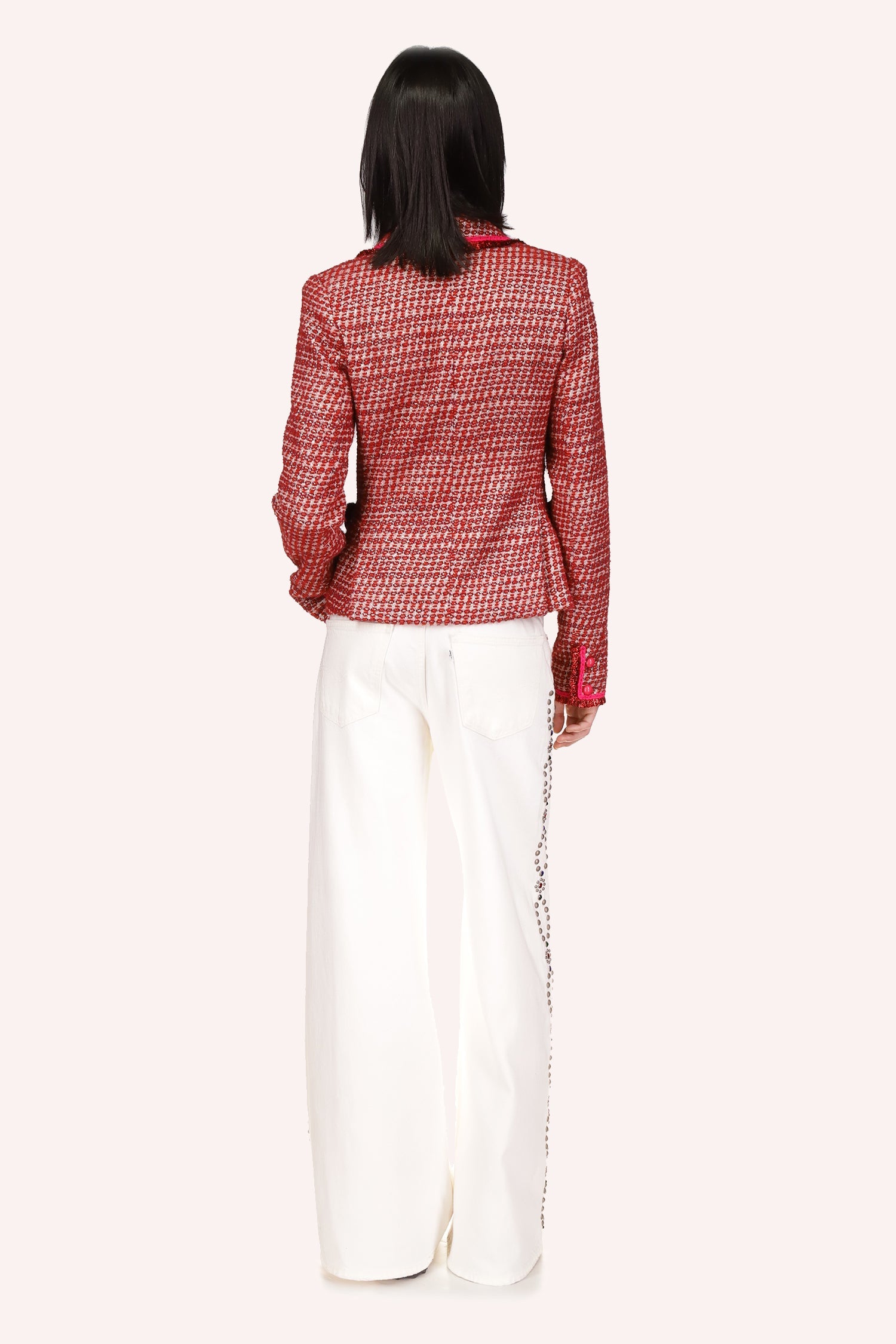 Lurex Tweed Blazer Ruby, On the back of each side, there's a slot that creates a panel of fabric.