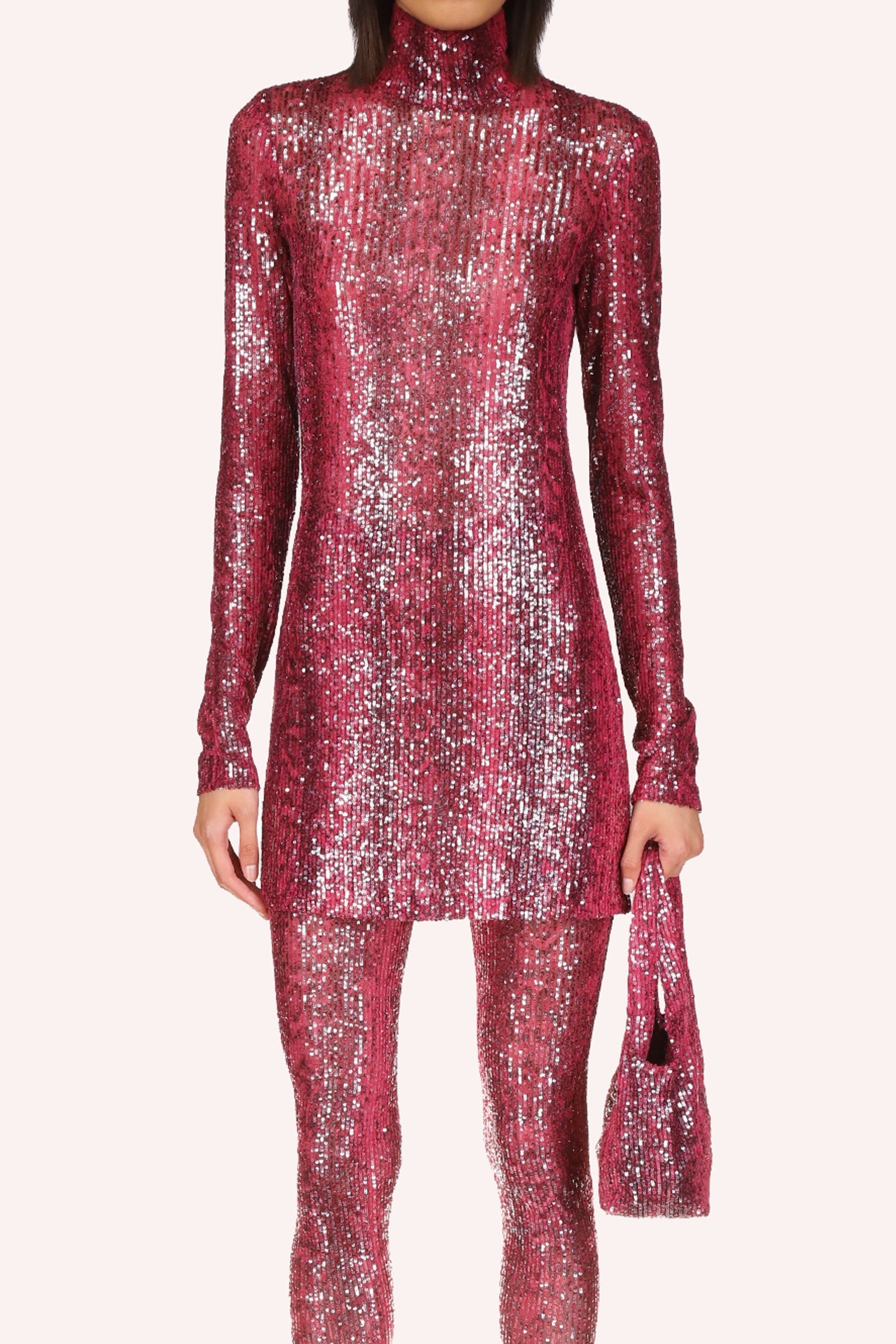 Snakeskin Sequin Turtleneck Dress  Ruby Multi  by Anna Sui