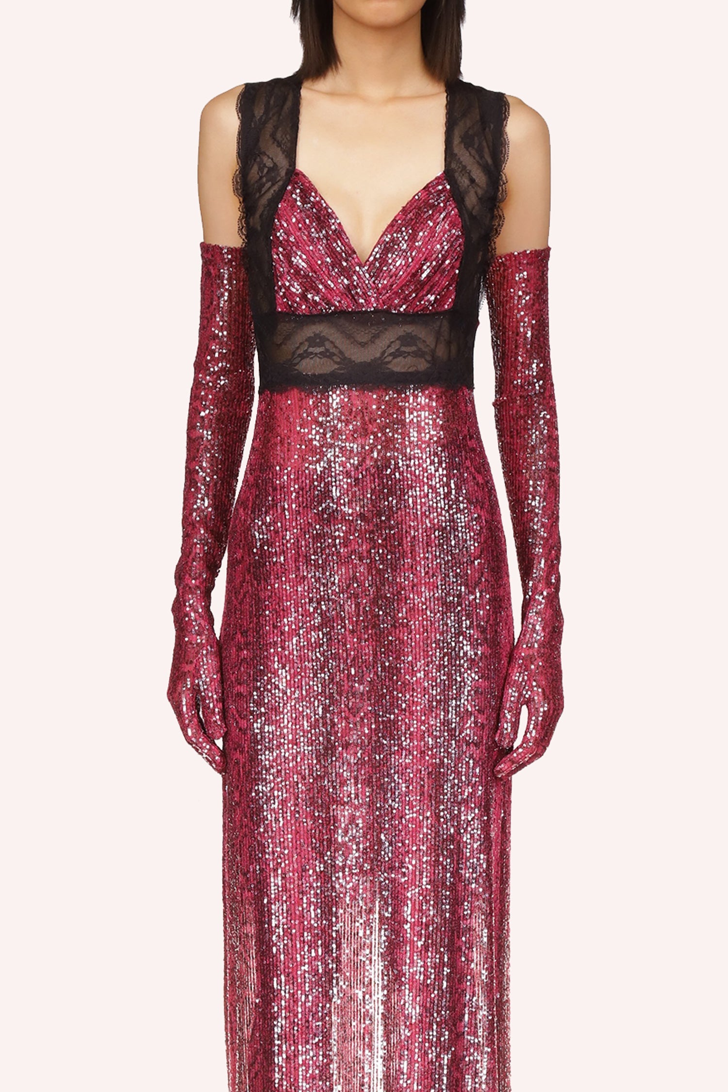 Red Snakeskin Dress as a large see-through black lace under the bust pass over the shoulders