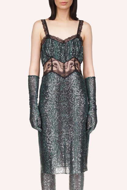 Black large lace under bust, over the shoulder and hem, see-thru Snake-skin texture, knee long