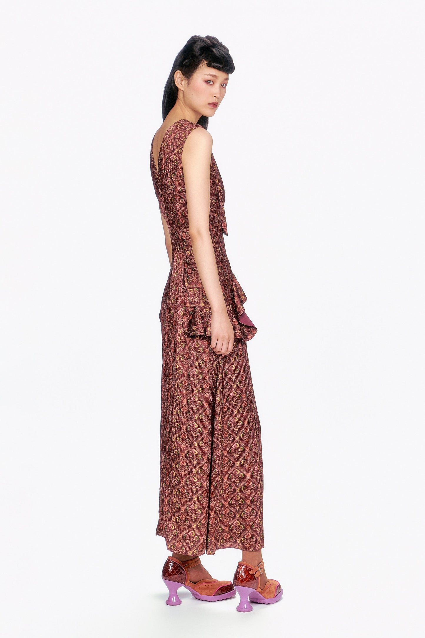 Wallpaper Medley Maxi Dress vintage-inspired charm, ruffle detail at the hip, and a sweet bow accent.