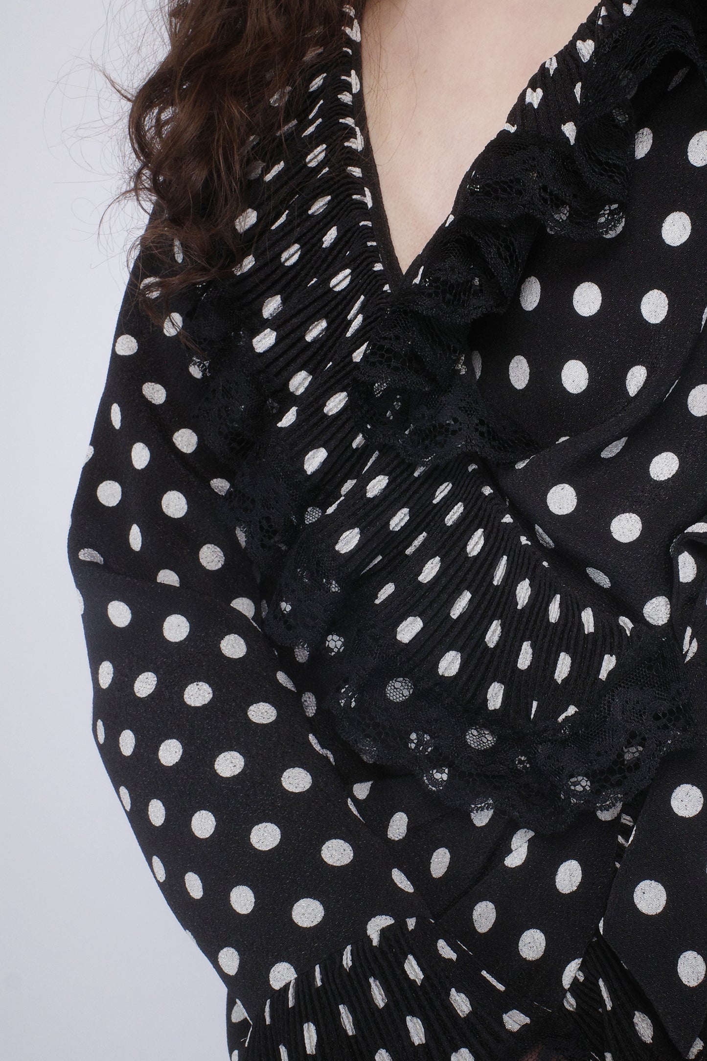 Polka Dot Pleated Wrap Dress