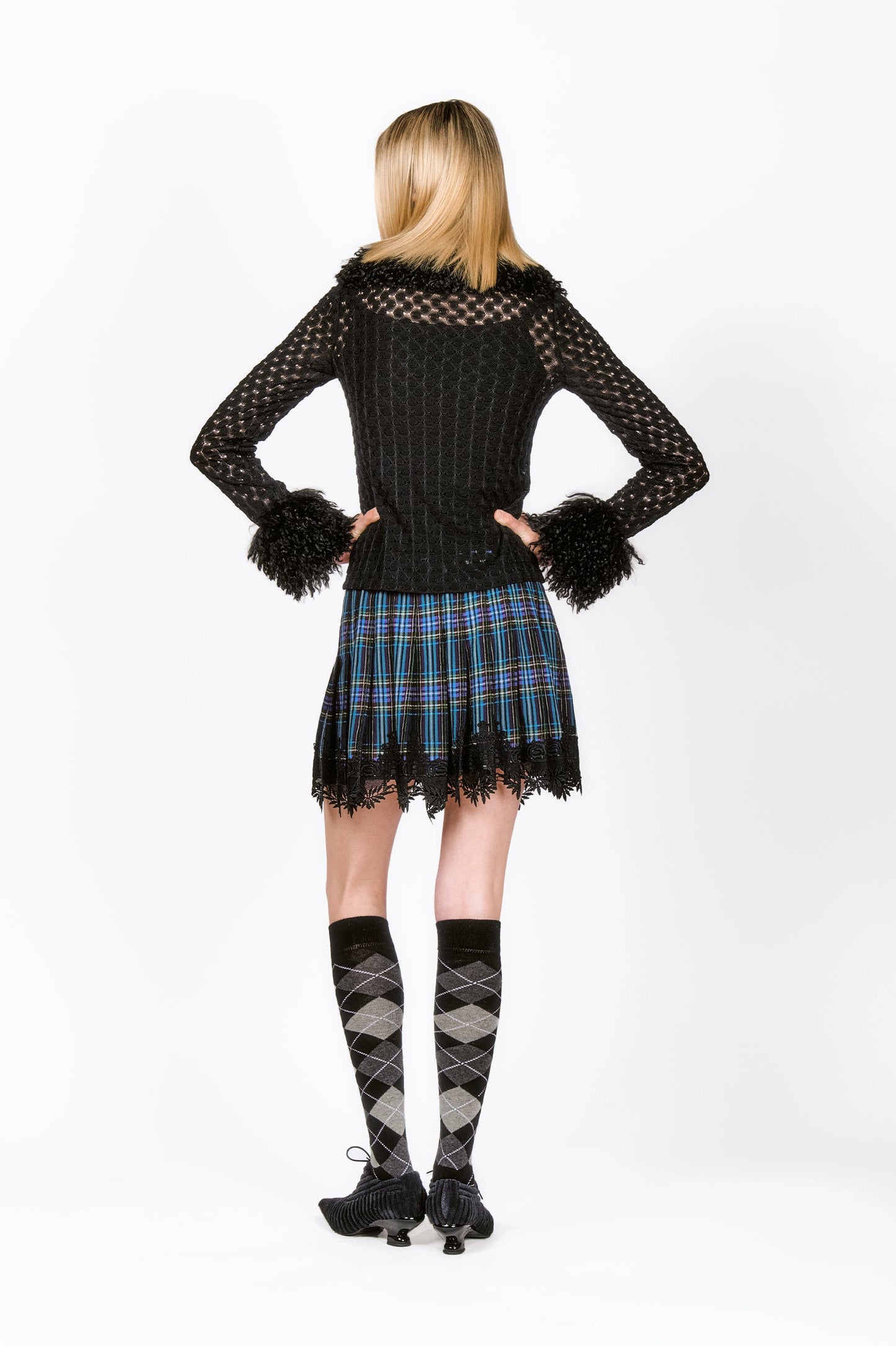 Blue Ribbon Tartan Lace Trimmed Kilt Skirt