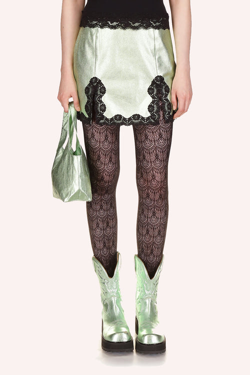  Anna Sui's Mini Skirt Peppermint, black lace on the edges, cut with lace design over each tights to the middle of the skirt