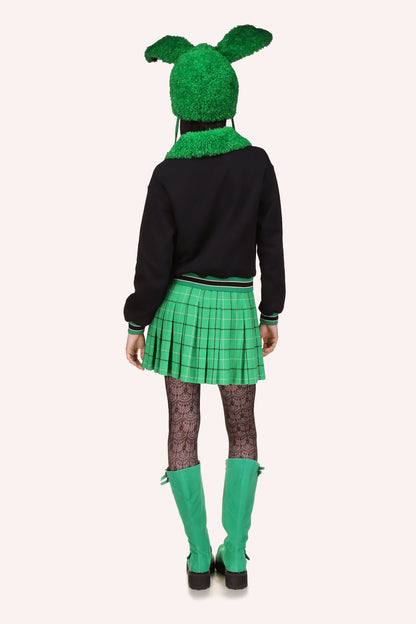 Sweatshirt Anna Sui, col irlandais vert, manches longues, ornements verts sur les manches et les bordures