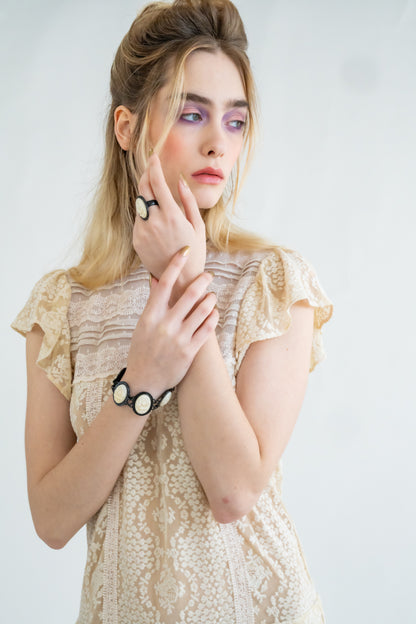 Carved Rose Bracelet & Ring Set – Ivory