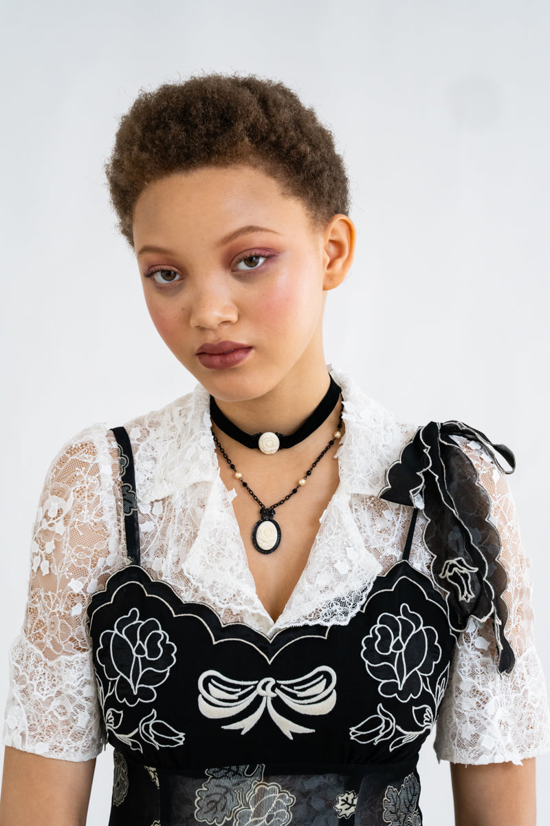 Carved Rose Victorian Necklace & Choker Set – Ivory