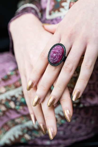 Carved Rose Ring - Dusty Rose