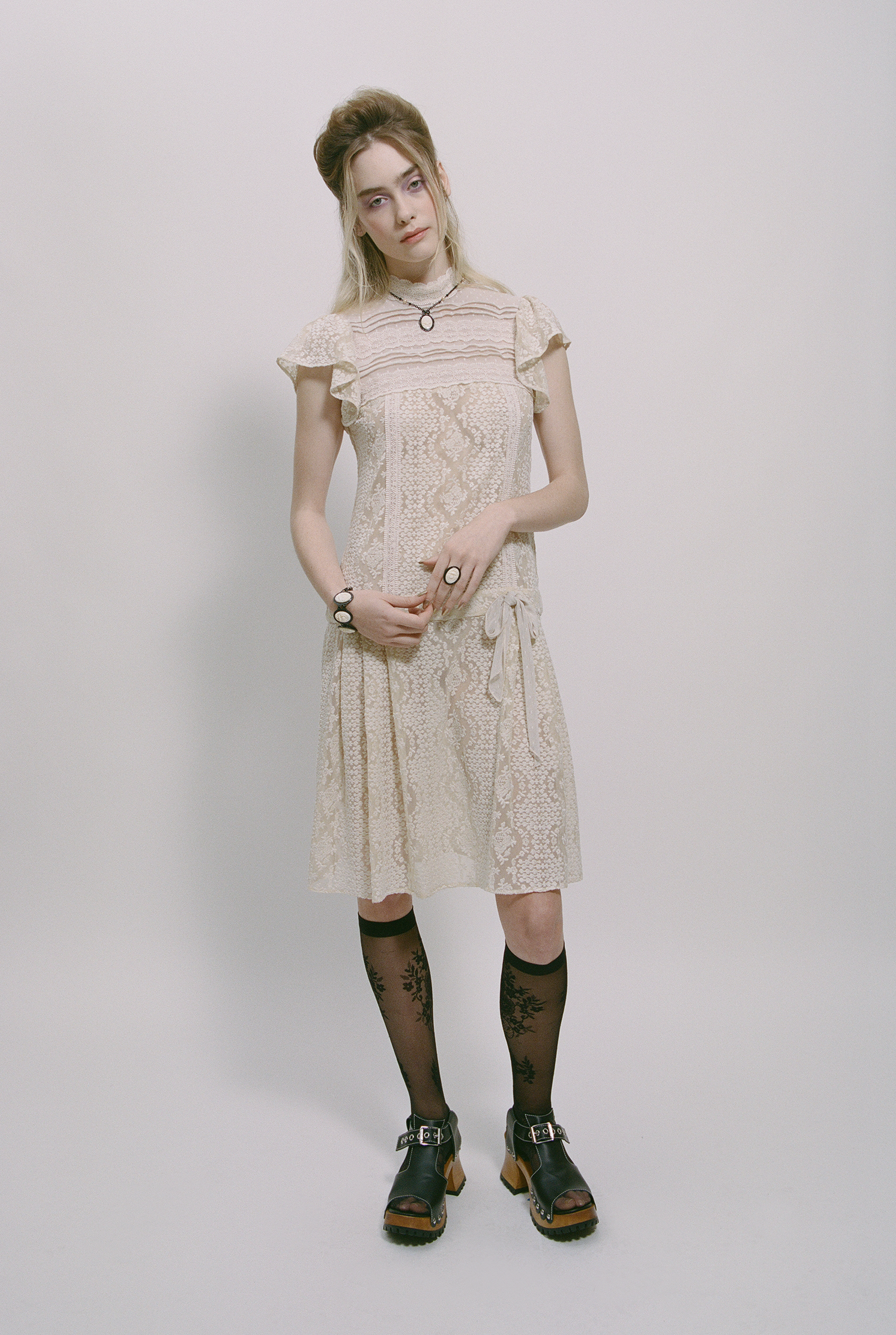 anna sui lace dress Applique Lace Combo Dress in White White M