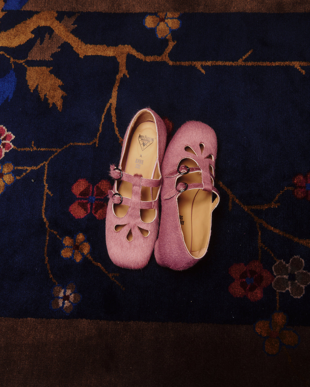John Fluevog x Anna Sui Calf Hair Mary Janes- Pink