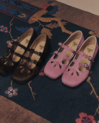 John Fluevog x Anna Sui Calf Hair Mary Janes- Pink