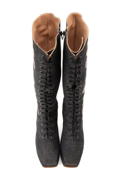 John Fluevog x Anna Sui Butterfly Boots- Black Denim