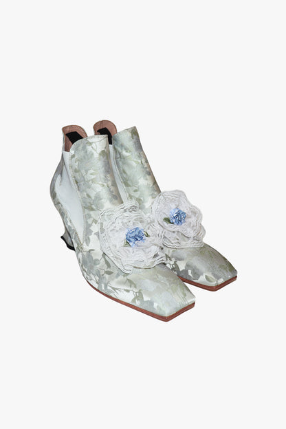 John Fluevog x Anna Sui Brocade Boots- Sky Blue (Sample)