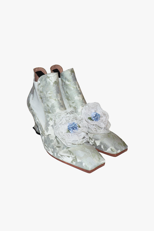 John Fluevog x Anna Sui Brocade Boots- Sky Blue (Sample)