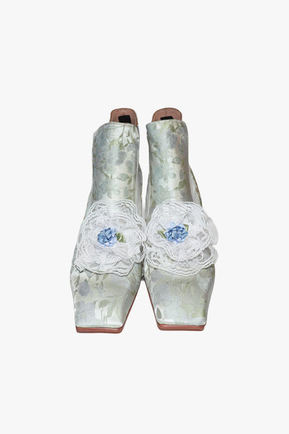 John Fluevog x Anna Sui Brocade Boots- Sky Blue (Sample)