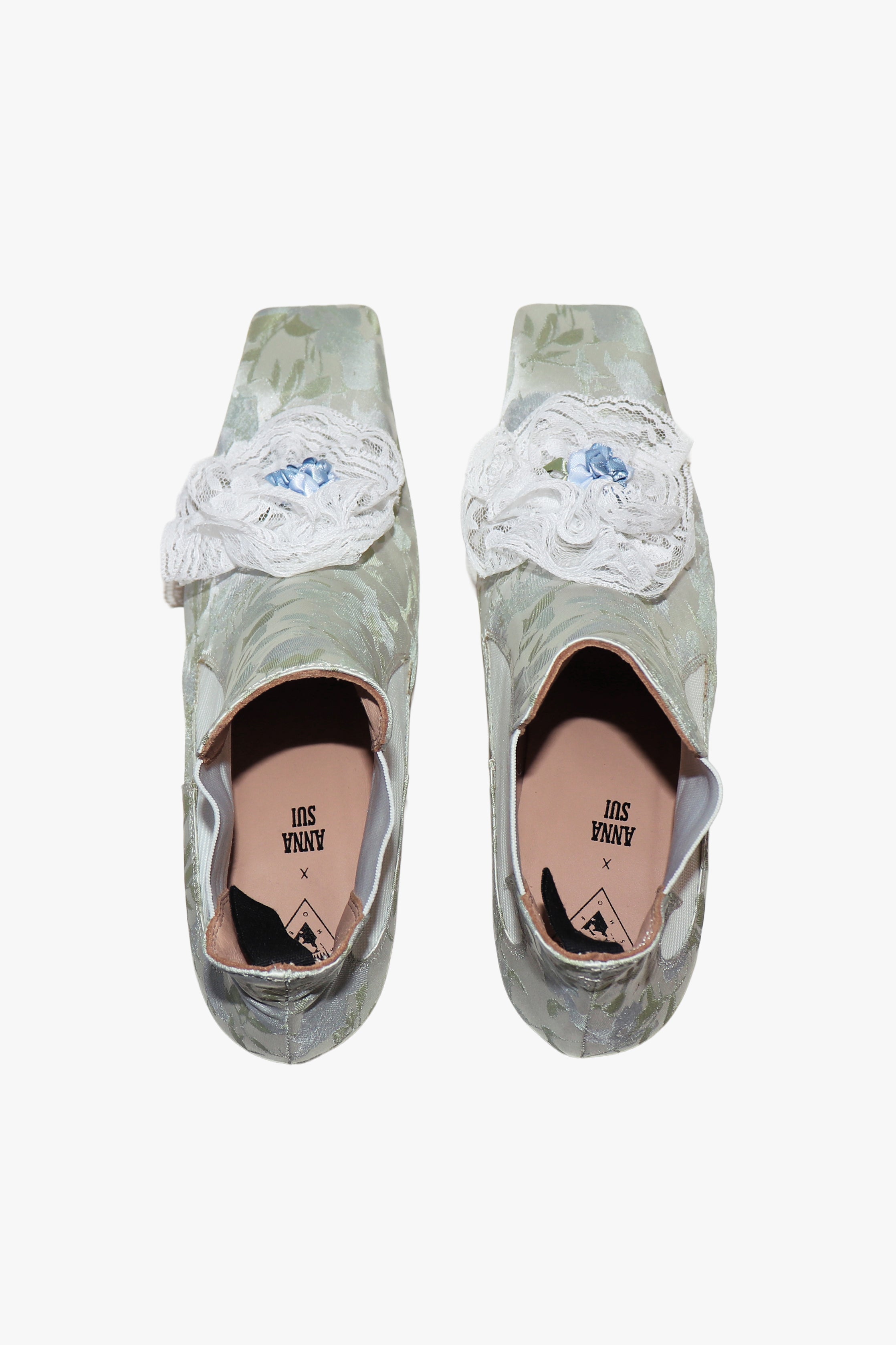 John Fluevog x Anna Sui Brocade Boots- Sky Blue (Sample)