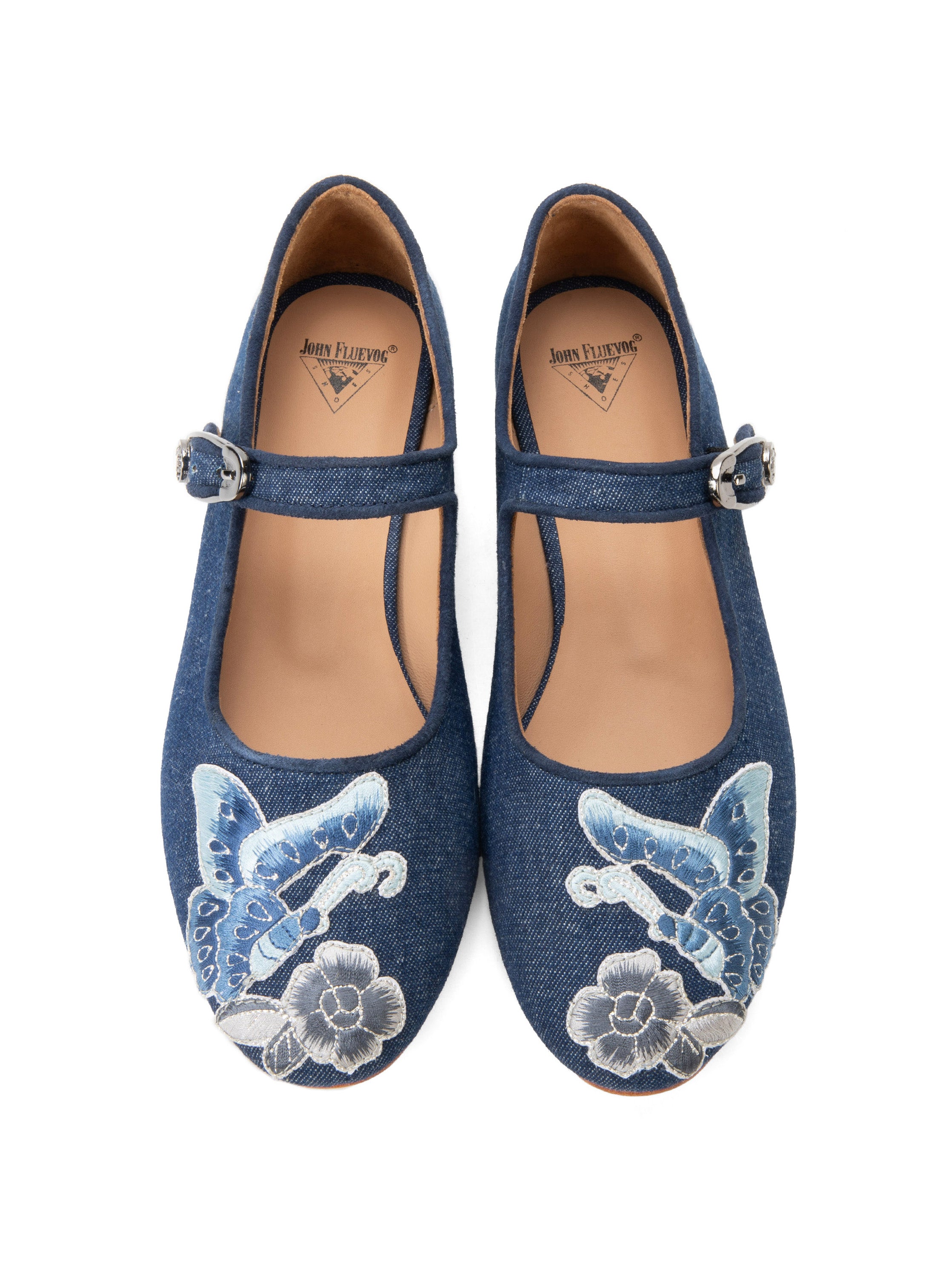 John Fluevog x Anna Sui Butterfly Mary Janes Denim Blue