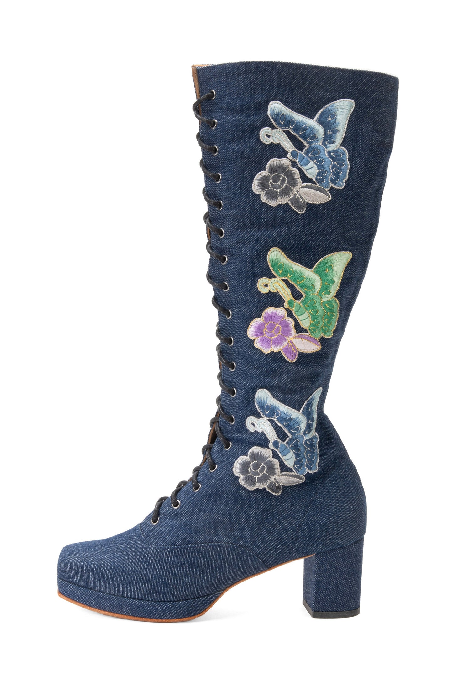 John Fluevog x Anna Sui Butterfly Boots- Denim Blue