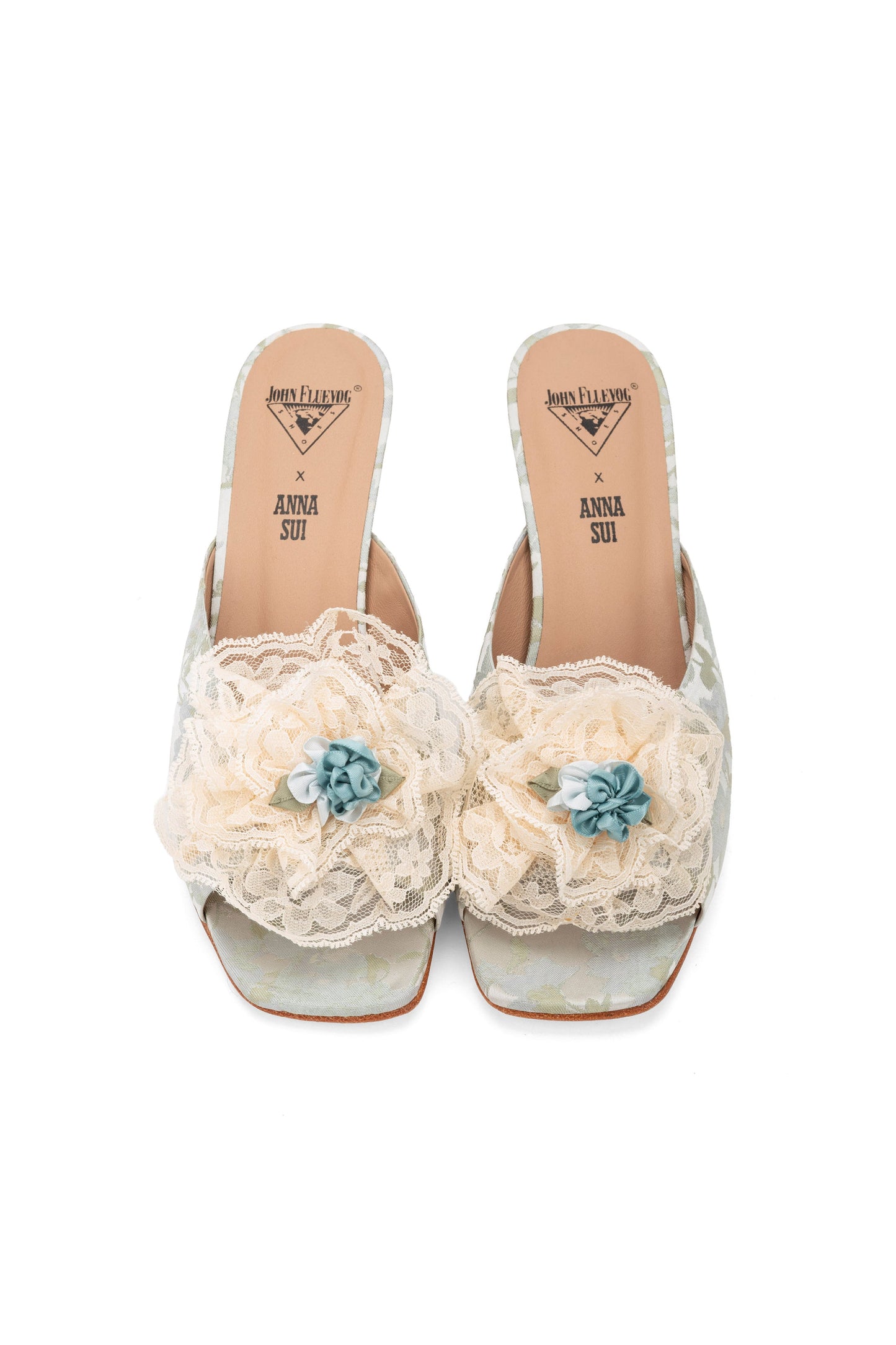 John Fluevog x Anna Sui Brocade Mules- Sky Blue