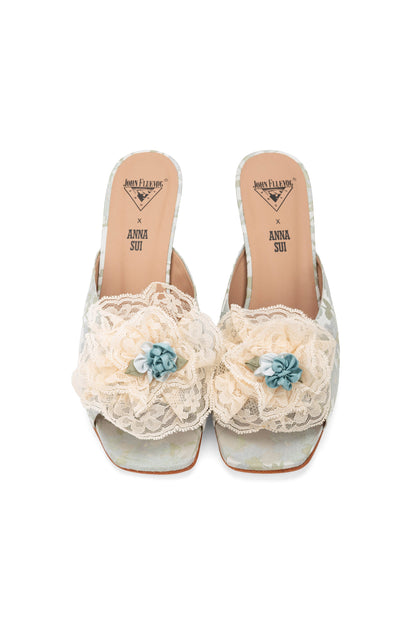 John Fluevog x Anna Sui Brocade Mules- Sky Blue