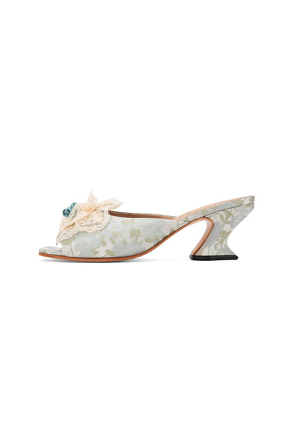 John Fluevog x Anna Sui Brocade Mules- Sky Blue