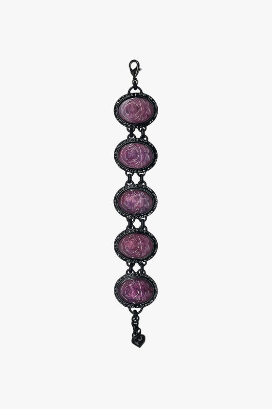 Carved Rose Black Bracelet - Dusty Rose