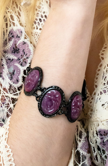 Carved Rose Black Bracelet - Dusty Rose