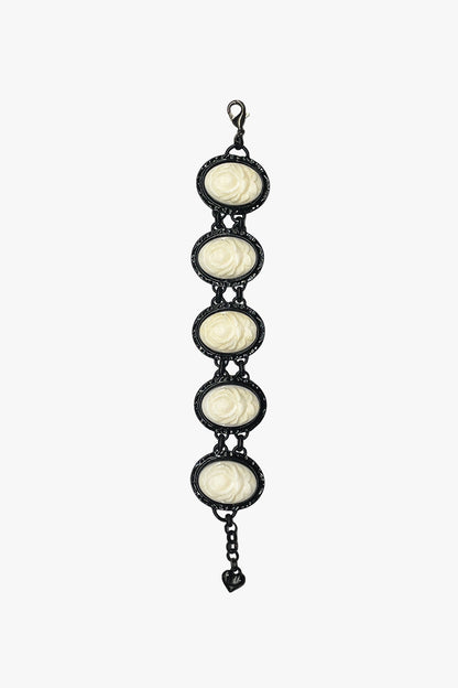 Carved Rose Black Bracelet - Ivory